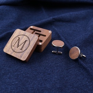 <b>Personalised</b> Square Wooden Magnetic Solid Pattern Engraved Cufflink Storage <b>Box</b> for Men's Gift Travel Case - Product Image 4