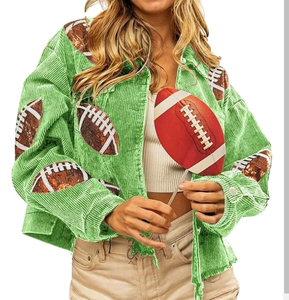 Veste en jean brodée pour femmes manteau brodé de paillettes de <span class=keywords><strong>football</strong></span> pour femmes et hommes <span class=keywords><strong>2024</strong></span> veste en velours côtelé décontractée d'hiver cordons - Product Image 1