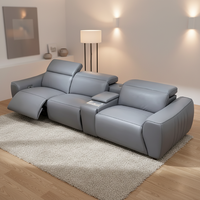 Ensemble de canapés sectionnels carrés en cuir au design nordique de luxe avec fauteuil inclinable et porte-gobelets pour salon, salle de sport et cinéma maison en villa
