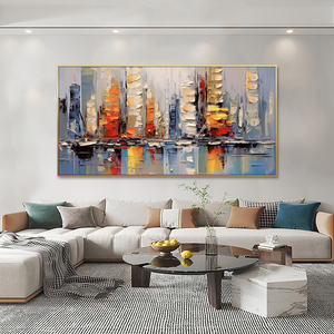 Arte Mural Moderno Urbano en Lienzo 3D con Textura, Pintura al Óleo Abstracta Reflectante, Decoración Minimalista para Sala de Estar, Pinturas de Paisajes - Product Image 6