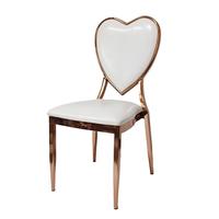 Chaise en métal or rose avec dossier en forme de cœur en PU blanc pour mariage