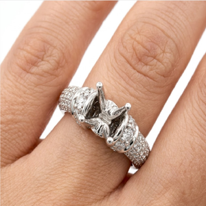 Anillo de Oro Sólido de 18K Más Vendido, Base para Engaste con Hilera Ornamentada, Acento de Diamante Natural de 4 Puntas, Montura de Banda Ancha para Fiesta de Lujo - Product Image 4