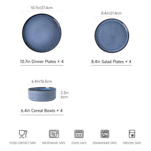 <span class=keywords><strong>Service</strong></span> de table en grès à glaçure réactive à côtés droits, 12 pièces, <span class=keywords><strong>service</strong></span> de table personnalisé pour 4 personnes - Product Image 6