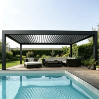 Pergola compacte de luxe en aluminium à lames orientables 2x3m/3x4m, étanche, murale, design compact, pare-soleil et coupe-vent pour cour