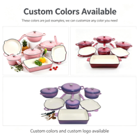 Ensemble de 11 pièces de batterie de cuisine antiadhésive (7 casseroles), homologué FDA LFGB, avec logo couleur personnalisé, pour usage avec batterie de cuisine, en fonte émaillée