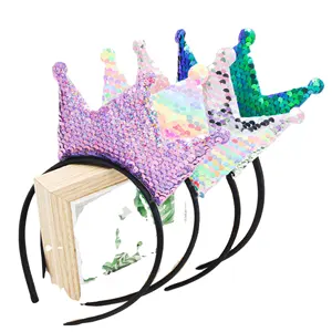 Головная повязка в виде короны с блестками, оптовая продажа, новый праздничный головной убор для детей, мультяшный головной убор принцессы для детей