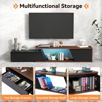 Meja TV Kayu LED Modern yang Dapat Diperpanjang, Konsol Media Hitam dengan 2 Laci untuk Ruang Tamu Kamar Tidur