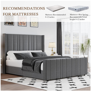 Tùy Chỉnh Hiện Đại Ý Tối Giản Màu Xám Nữ Hoàng Vua Kích Thước Bọc Nền Tảng Giường Mềm Khung Tối Giản Với Chần Giường - Product Image 4