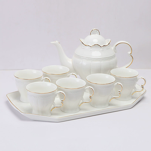 Service à café en porcelaine fine, service à thé en porcelaine fine, tasses à thé avec soucoupes à décor doré, luxe haut de gamme - Product Image 2
