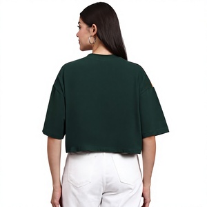 Camiseta Corta de Mujer con Bloques de Color, Cuello Redondo, Manga Corta, Ajuste Holgado, Informal, Verde, Rojo, Naranja, Tejida, Primavera Verano - Product Image 2