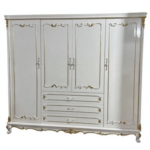 Armario de Dormitorio Grande de Madera Maciza de Estilo Europeo y Francés, con Cuatro Puertas, 2 Cajones y 6 Estantes, Puertas con Bisagras - Product Image 1