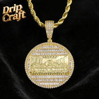 Pendentif Hip Hop Grand Disque Rond, Pendentif Dernière Cène en Cuivre Plaqué Or Véritable avec Zirconium Complet, Unisexe