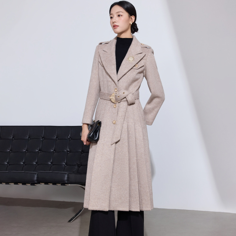apricot coat brooch belt