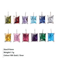 Pendentif Breloque Rectangulaire en Zircon Multicolore 6*8mm en Acier Inoxydable Plaqué Or, Pierre de Naissance des 12 Mois, Anti-ternissement et Étanche
