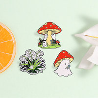 Ensemble d'épingles en émail Champignon Fantôme, motif floral forestier, badge de revers, ornement décoratif pour vêtements et sacs à dos