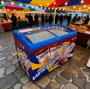 Vetrina Espositiva per Gelati con Piano in Vetro Profondo, Congelatore per Supermercati con 4 Ruote Mobili, Sbrinamento Manuale, <span class=keywords><strong>Attrezzatura</strong></span> di Refrigerazione - Product Image 1