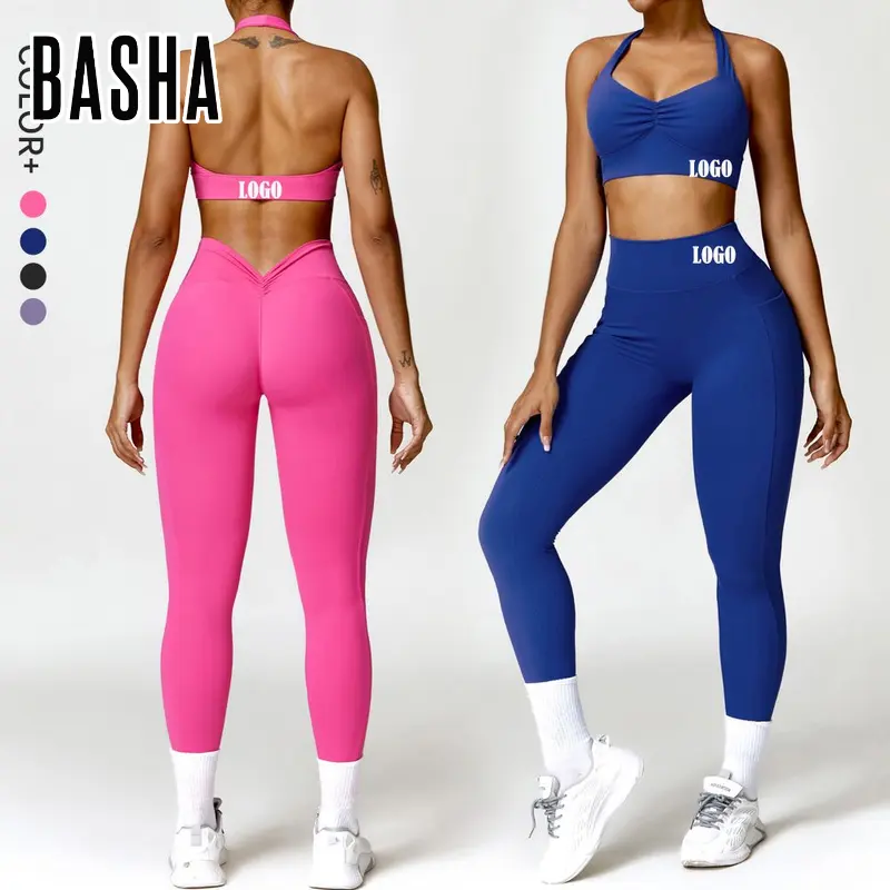 Set da palestra per allenamento da donna in 2 pezzi reggiseno sportivo con scricchiolatura posteriore Leggings outfit