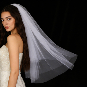 طرحة زفاف قصيرة مزدوجة الطبقات من CYG بالجملة، طرحة زفاف أنيقة مع مشط للشعر - Product Image 4