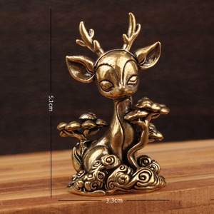 Figurine de cerf en laiton, 2 pièces, décoration de maison, ornement de table de salon, motif de plante, design de nuage porte-bonheur - Product Image 4