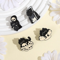 Broches émaillées d'Halloween, mignonnes, motif Grim Reaper et chat noir, badges de revers en métal gothique, cadeau d'Halloween effrayant pour la décoration de vêtements