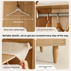<span class=keywords><strong>Armoire</strong></span> à trois portes en bois naturel fini, avec pieds en bois massif, pour <span class=keywords><strong>chambre</strong></span> à coucher, petit appartement - Product Image 4