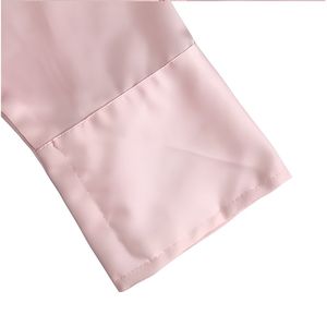 Blusa de Satén Rosa para Mujer con Cuello Peter Pan de Encaje, Dobladillo Asimétrico, Manga Larga, Corte Holgado, Estilo Dulce, con Botones - Product Image 5