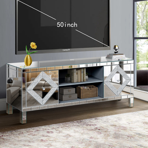 Mirror TV Media Console 47 Inch Diamond Glass Doors Dual Door <b>Open</b> <b>Storage</b> Space Compatible With 50 Inch - Product Image 3
