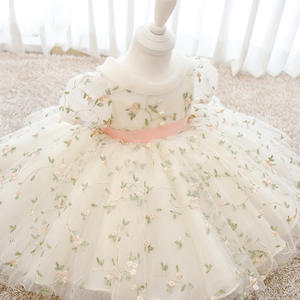 Abiti da ballo con fiori in pizzo per bambini con stampa per pausa pranzo vestiti da festa primavera abiti da bambina carini - Product Image 1