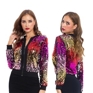Jaquetas de Lantejoulas Arco-Íris para Mulheres <span class=keywords><strong>Blazer</strong></span> Multicolorido Brilhante Tops Coloridos Roupas de Festa Casaco Fashion Jaqueta Bomber - Product Image 2