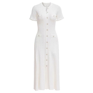 Abito casual da donna estivo abito casual Slim francese abito da donna a manica corta a girocollo lungo in maglia - Product Image 5