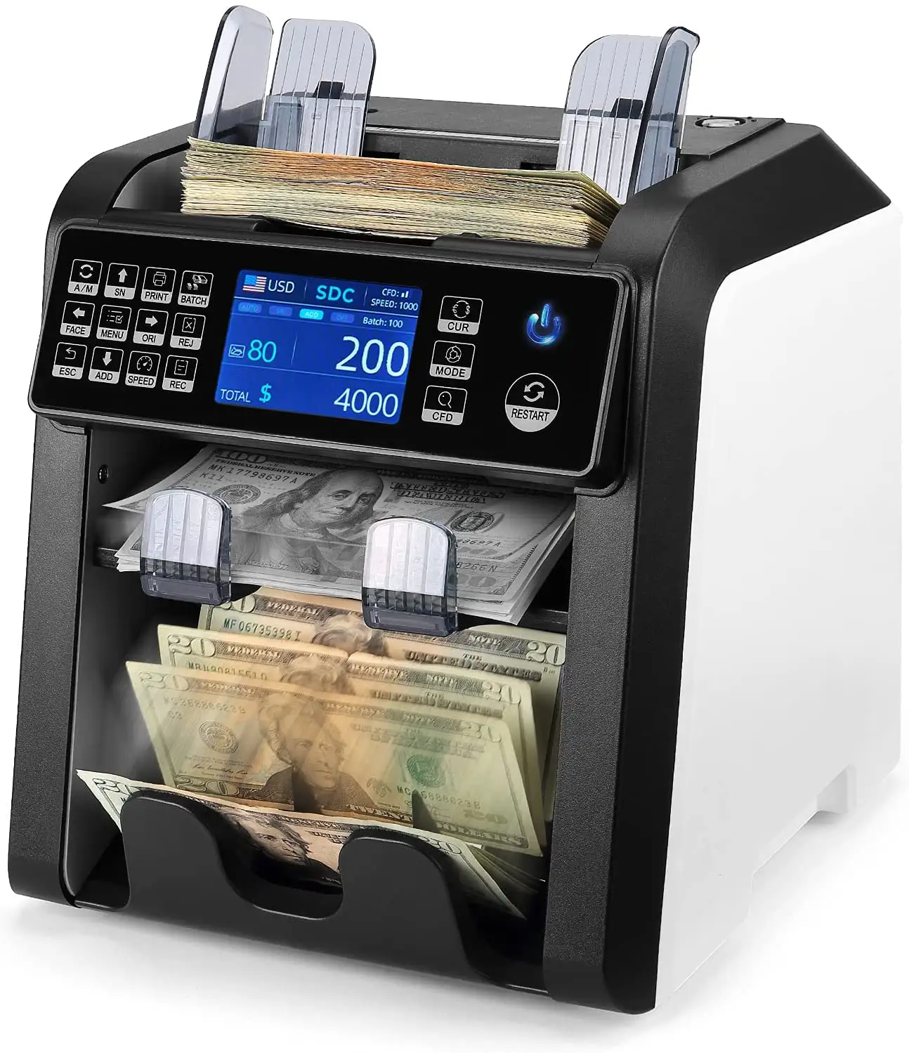 AL-950 उच्च गुणवत्ता 2 जेब बहु पैसे सॉर्टर मशीन नकदी गिनती बैंक के लिए बिल काउंटर के साथ एस. एन. पढ़ने