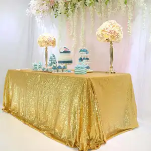批发婚礼自助餐室内室外节日派对装饰闪光桌布长方形90x156英寸金色亮片桌布