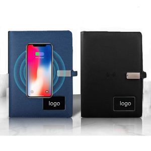 Shenzhen Custom Light up logo 8000mah 16g Usb <b>A5</b> Leather Multifunctional Powerbank with Wireless Charging Notebook - Product Image 2