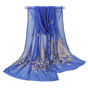 Hijab ligero cuello Wrap bufanda oro Pavo Real pluma lentejuelas gasa chales y chales <span class=keywords><strong>para</strong></span> vestido <span class=keywords><strong>de</strong></span> <span class=keywords><strong>fiesta</strong></span> boda chal envoltura - Product Image 1