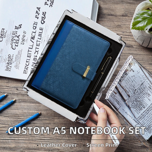 Luxury Blue PU Leather A5 Notebook <b>Gift</b> <b>Set</b> with Pen Business Office Stationery Customized Logo <b>Gift</b> <b>Sets</b> Graduation Silk Screen - Product Image 2