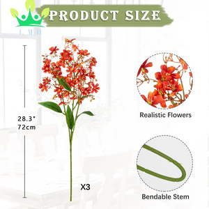 Fleurs artificielles de daphné, bouquet de fleurs de soie de printemps orange à longue tige pour arrangement floral, centre de table de fête de mariage - Product Image 2