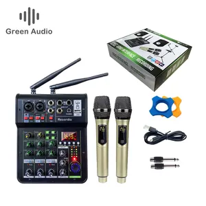 GAX-450C Audio Mixing with UHF Wireless Microphone 4 Channel Stereo Mixer Console Blueteeth USB for DJ Karaoke PC Record