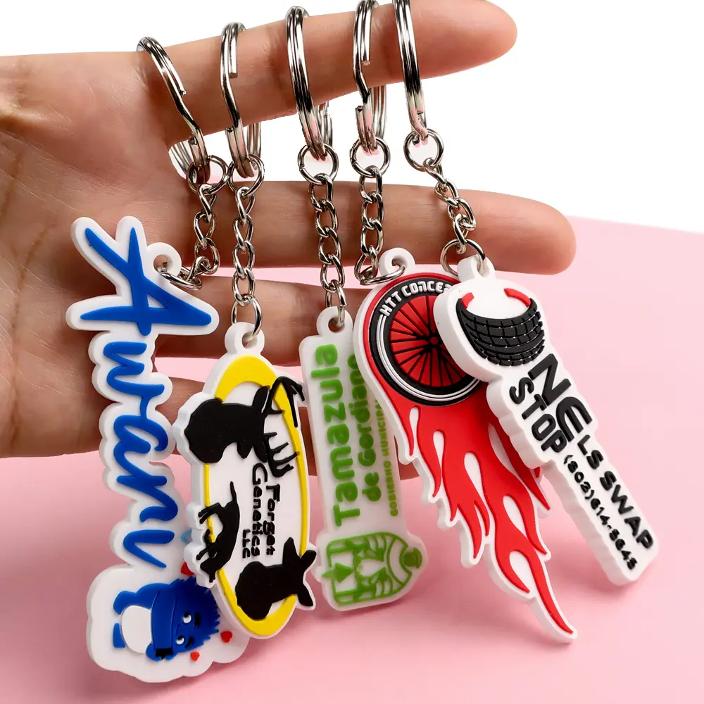 Custom cute designer fashion letter pvc rubber keychain charms promotional silicone rubber key chains accessories keyrings