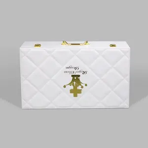 Kotak hadiah putih untuk bayi ibu kotak kayu plak medali hadiah mewah kulit besar kustom