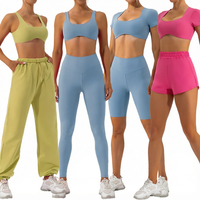 Ensemble de yoga sans couture taille haute pour femme, design varié, grande taille, tenue de sport 6 pièces avec soutien-gorge de sport et manches courtes
