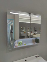 WJL Meuble-lavabo mural gris avec miroir éclairé anti-humidité, ensemble de meubles de salle de bain en promotion