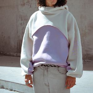 Hoodie surdimensionné personnalisé pour homme, coupe courte, en molleton bouclette de luxe, sans cordon, à épaules tombantes, color block, style vintage, poids lourd - Product Image 2