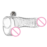 Manchon de pénis réutilisable en TPE, extensible et élastique, pour l'agrandissement du pénis, avec vibrations puissantes, jouet sexuel masculin