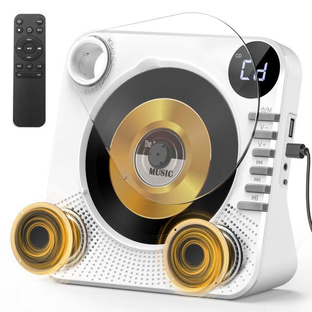 Portable Music Player Retro Nostalgic Rotary CD Player 5W Dual Stereo Speakers Remote