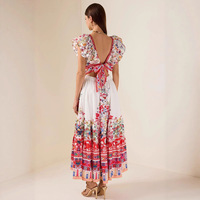 Nouvelle Robe Longue Vintage 2026 Unie Décontractée Tissée Écologique Respirante Sans Manches à Volants avec Col en V Profond