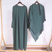 Abaya unie basique pour femmes musulmanes adultes avec hijab assorti – Ensemble deux pièces simple et modeste pour soirée/formelle, coupe droite, été