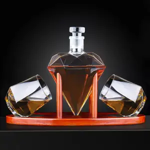 Custom Shaped 1000ml 33oz Gift Set Alcohol Liquor Vodka Whiskey Bourbon Rum Bottle Diamond Wine Decanter With Stopper
