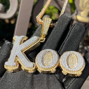 Koo Letter Pendant Necklace 18K <b>Silver</b> Plated Crystal Rhinestone Hip Hop Style <b>Rope</b> <b>Chain</b> Men's Jewelry Party Accessory - Product Image 1