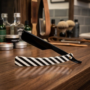 Rasoir droit élégant KENTT de haute qualité, manche rayé noir et blanc, lame en acier inoxydable, non jetable, pour salon de coiffure - Product Image 3