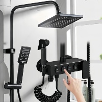 Hôtel de luxe Kits en laiton pluie pluie système de douche de salle de bain noir or mitigeur thermostatique